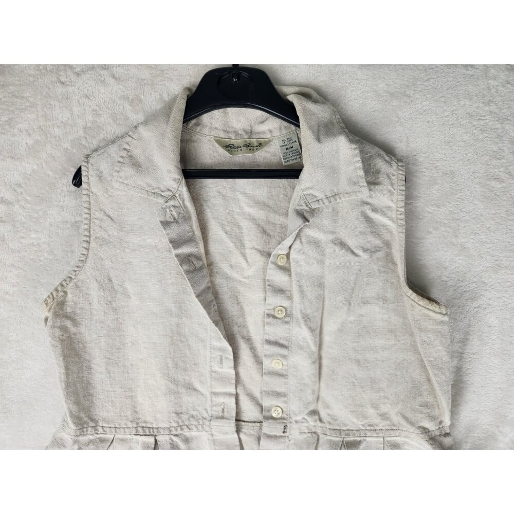 Eddie Bauer Linen Jumper Dress Size Medium Beige Vintage Prairie Cottagecore‎ - Picture 7 of 12